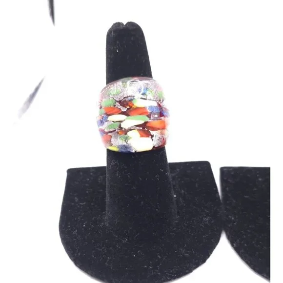 Vintage Dichroic Art Glass Rings Handcrafted Statement Jewelry Set Of 3 - Picture 2 of 6